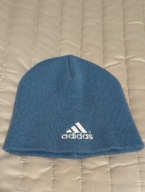 Y2K Men's Adidas Wool Mix Light Blue Knit Beanie with White Logo